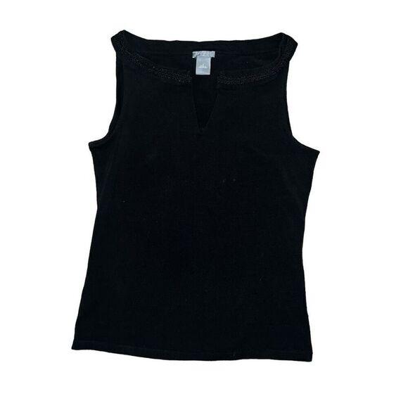 ANN TAYLOR Black Sleeveless V-Neck Blouse W/ Neck Embroidery Size S - Picture 1 of 6